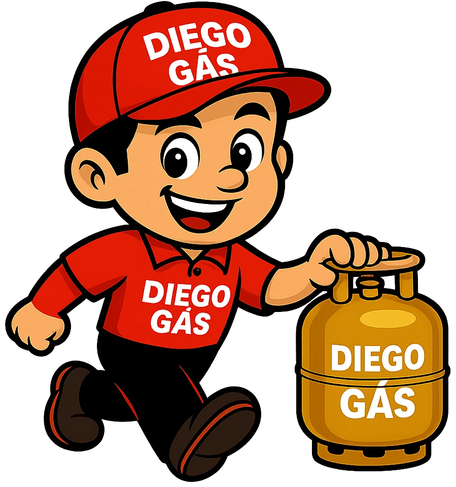 Mascote da Diego Gás carregando um botijão de gás